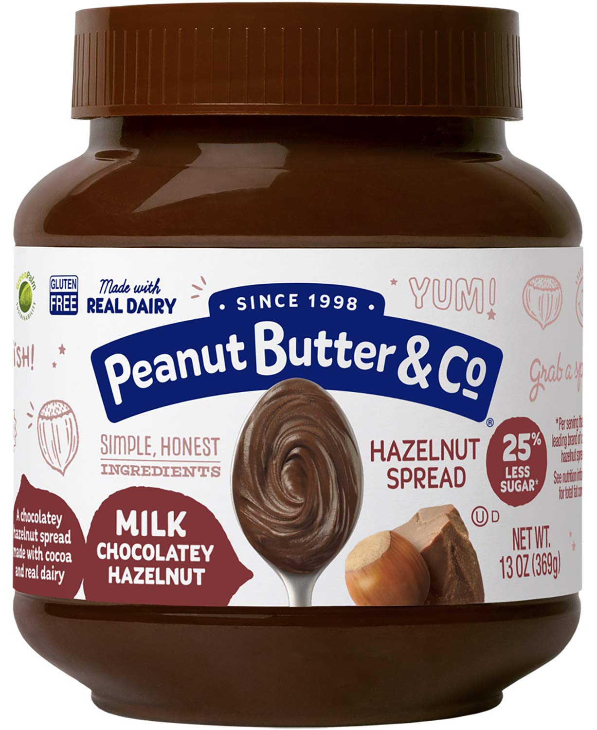 Peanut Butter & Co. Milk Chocolatey Hazelnut Spread, 13 Ounce Jar (Pack of 6)