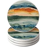 Thirstystone Watercolor Sunrise 4 Pack Round Absorbent Stone Coasters | Protective Cork Backing, Manufactured in the USA, Artistic, Easily Wipes Clean