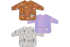BABYBOET Waterproof Long Sleeve Baby Bibs 3PCS, Bavette Bébé Baby Feeding Bibs, Bavette Manche Longue Bebe – 6-36 Months