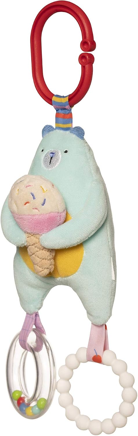 Manhattan Toy Cherry Blossom Days Baby Bear Travel Toy with Rattle Ring, Squeaker and Soft Silicone Teether, Multi - Image 4