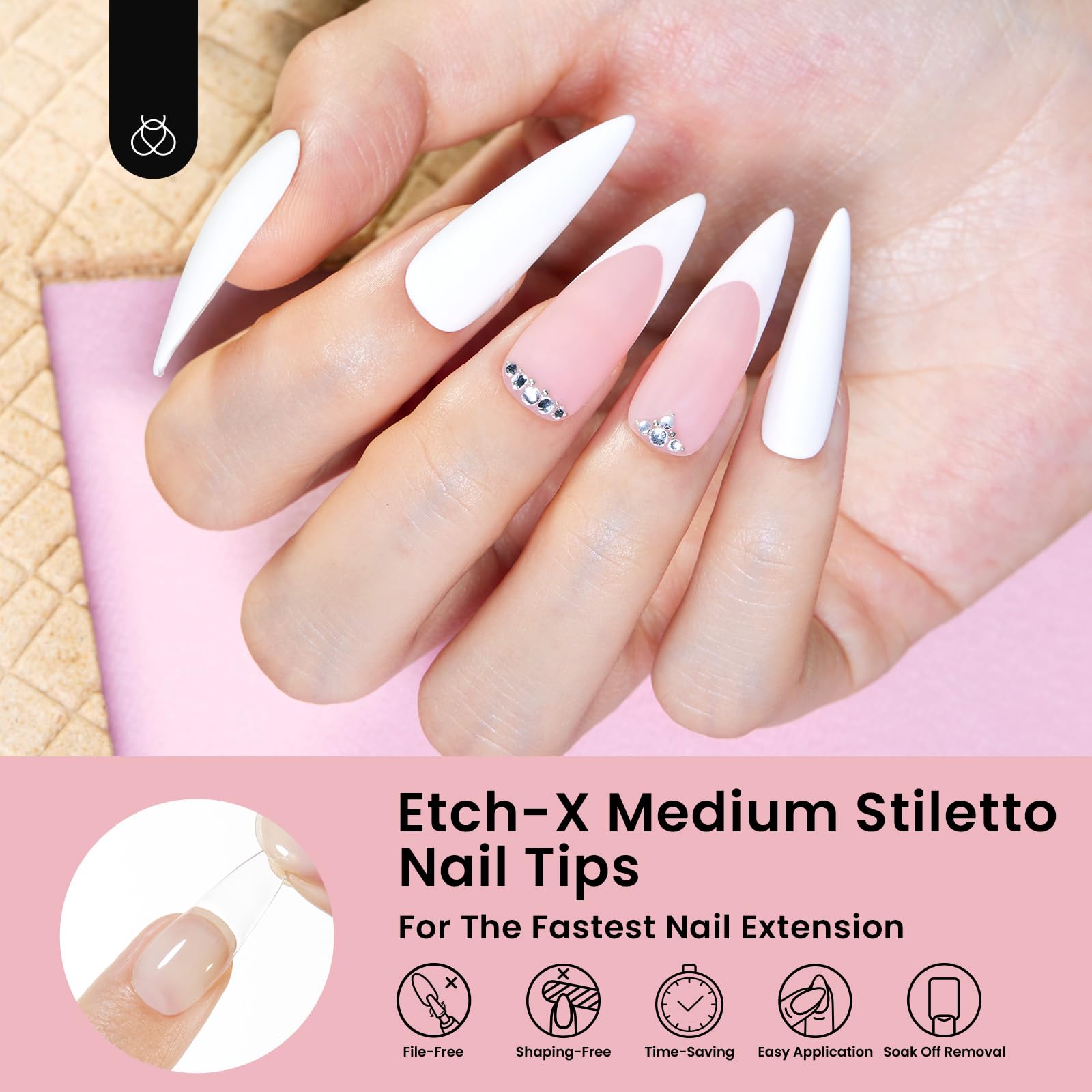 Beetles Stiletto Medium Nail Tips, 288 Pcs Pre-Shaped Etch X Nail Tips Fake Nails Soft Gel Nail Extension Acrylic Tips, Soak Off LED Nail DIY Salon at Home Gifts for Women - Image 4