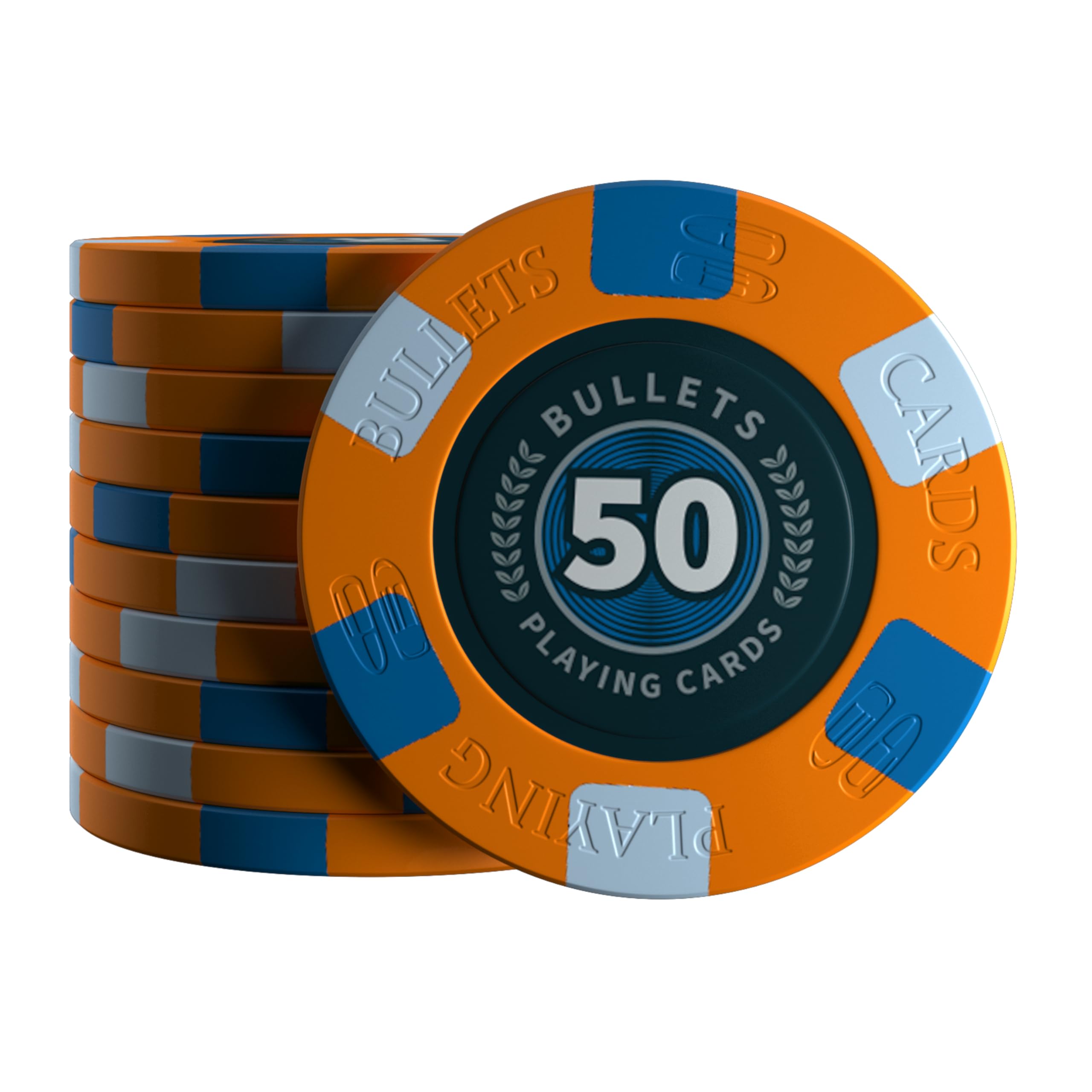 Bullets Playing Cards, Richie Ceramic Poker Chip Value 50 for Poker Set, 10 g, 4 cm Diameter (Orange), Pack of 25
