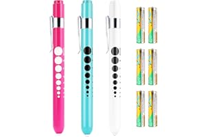 SOONORY Pen Light for Nurses, 3 Pack Medical Pen Lights with Pupil Gauge for Doctor Nurse Student with Varnish Craft Aluminum Alloy Body Penlights, White Light Led, 6 AAA Powerful Batteries