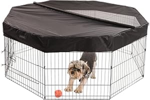 Seiyierr Dog Playpen Cover, Puppy Playpen Cover Sun Rain Proof Cover Outdoor Indoor, Dog Pen Top Cover Provide Shade and Secuirty, Pet Playpen Cover Fits 24" Wide 8 Panels with Adjustable Half Mesh