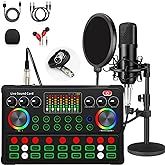 Podcast Equipment Bundle, 48V XLR Podcast Microphone Bundle, Voice Changer with Adjustable Mic Stand, Studio Condenser Microphone for Smartphone, PC, DJ, Video Recording, Streaming, Gaming and Singing