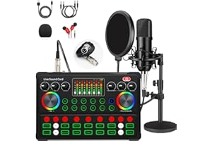 SKTOME Podcast Equipment Bundle, 48V XLR Podcast Microphone Bundle, Voice Changer with Adjustable Mic Stand, Studio Condenser Microphone for Smartphone, PC, DJ, Video Recording, Streaming, Gaming and Singing