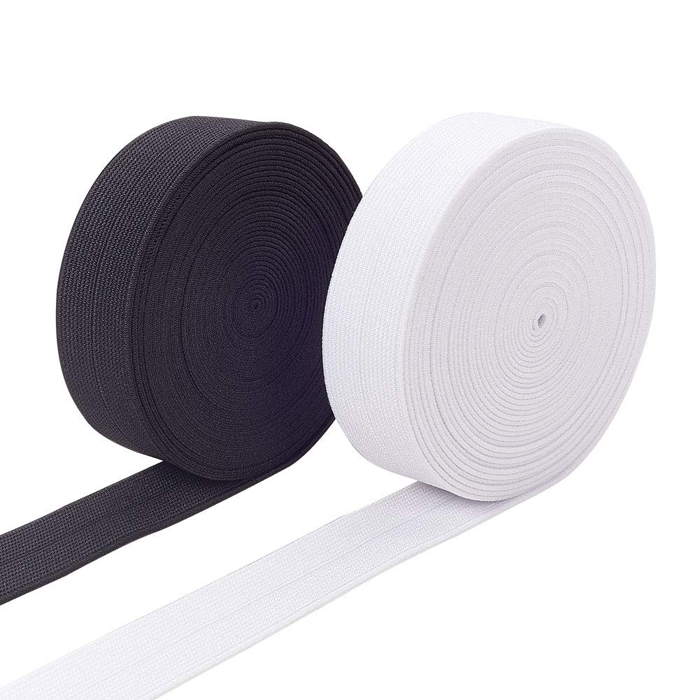 BENECREAT 11 Yard/10m 25mm Wide White and Black Foldover Elastic Stretch FOE Elastic Ribbon for Hairbands Hair Ties and Bows