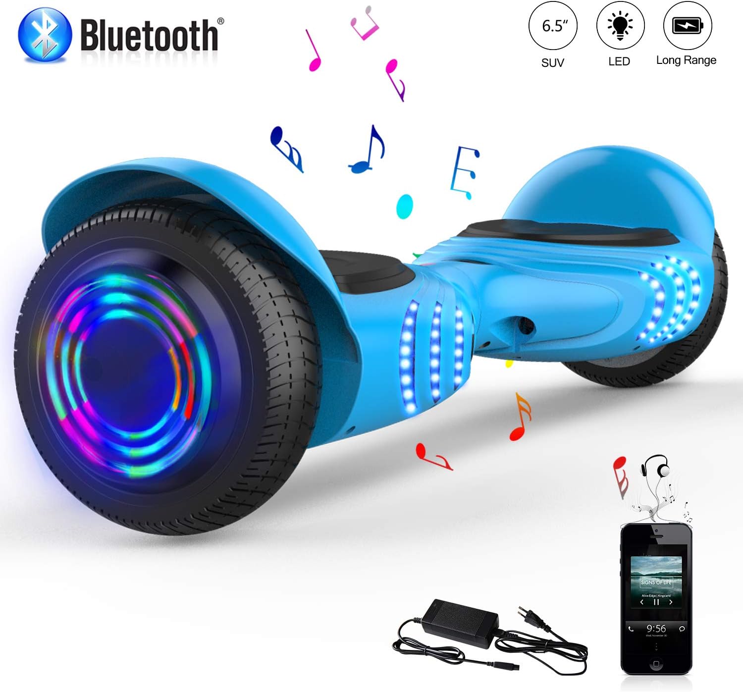 COLORWAY Self Balancing Scooter 6.5 inch - Segway Electric Scooter - Bluetooth Speaker LED lights & 700W Motor Gift for kids