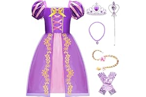 Jeroesja Princess Dresses for Girls - Modish Puff Sleeves Princess Costume with Accessories - Dress Up Clothes for Halloween
