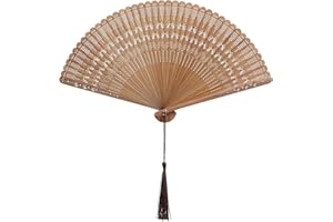 Sewroro Bamboo Silk Folding Fan Handheld Vintage Asian Style Fan with Tassel for Dance Performance Daily Use 1pc