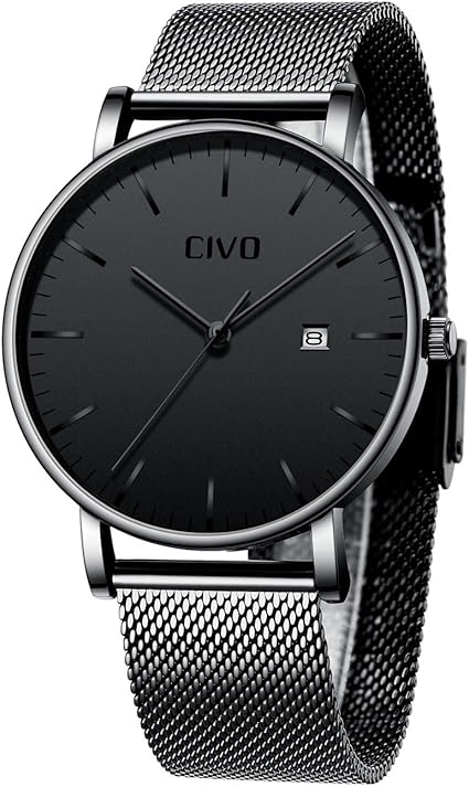 Amazon チーヴォ Civo 腕時計メンズ ステンレスメッシュ防水時計ブラック 男性クオーツウオッチ薄型 シンプル日付けカレンダー おしゃれ ビジネス カジュアル 紳士腕時計 メンズ腕時計 腕時計 通販