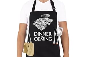 ALIPOBO Grill Aprons for Men Women, Dinner is Coming Game of Thrones Kitchen Chef Apron with 2 Pockets and 40" Long Ties, Adjustable Bib Apron for Cooking, BBQ, Baking, Gardening, Black