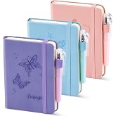Oucaru Small Notebook 3 Pack, A6 Pocket Notebook with Butterfly Design | Hardcover Lined Mini Notebook with Pens, 3 Color Set, Thick Paper, 120 Pages for Journaling, Note Taking, Work and School