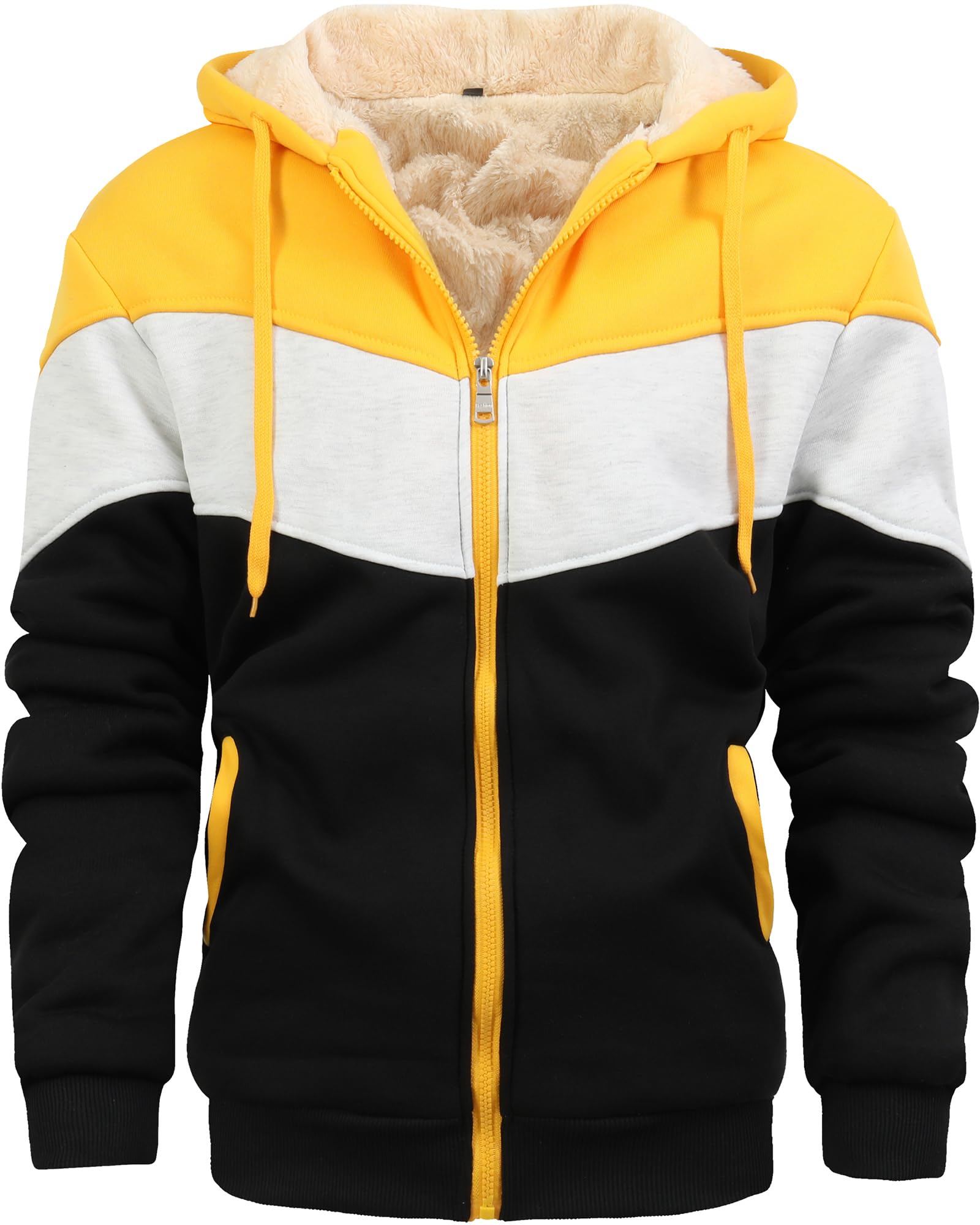 AIELVIN Men's Winter Fleece Thermal Jackets for Men Sherpa Lined Hoodies Warm Thick Jacket Outerwear Yellow Grey Black(995) M Image