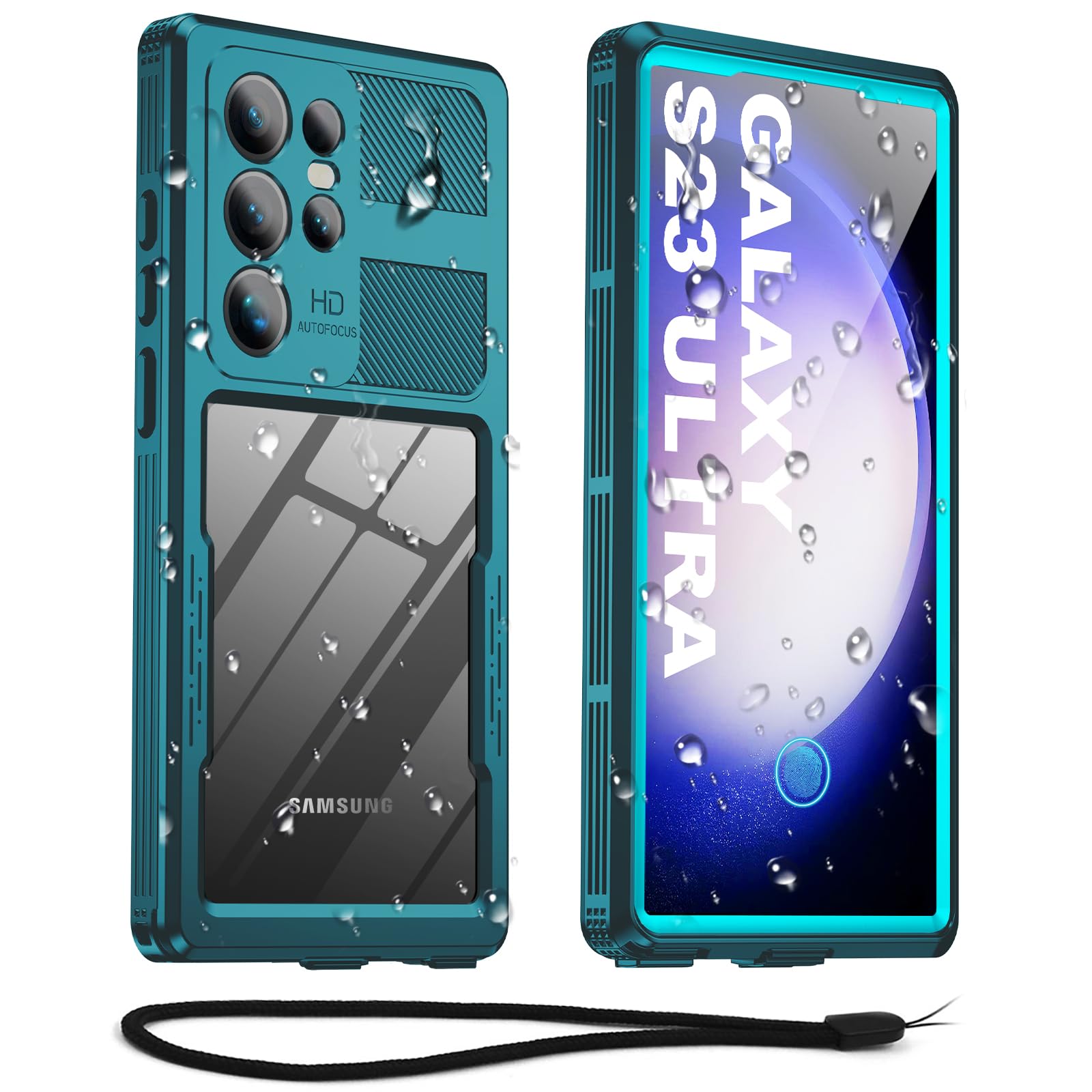 Haireca for Samsung Galaxy S23 Ultra Waterproof Case, [IP68 Water Proof] [12FT Military Grade Shockproof] [Built-in Screen Protector], Full Body Rugged Heavy Duty Phone Case for S 23 Ultra 6.8", Teal