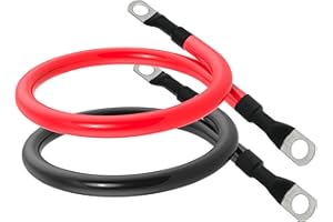 TUELETFU 4 AWG Battery Cable 4AWG Gauge Pure Copper Battery Inverter Cables with 3/8 in Lugs Both Ends Power Inverter Wire Set for Automotive Solar Marine Boat RV Car Motorcycle Red and Black (1ft)