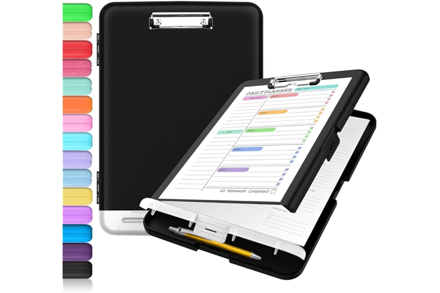 Sooez Clipboard with Storage, Clip Board 8.5 x 11 with Pen Holder, Plastic Organization Case Box for Letter Legal A4 Size Pap