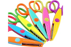 6 Pack Decorative Edge Scissors - 5" Safety Scissors with Zig Zag & Pattern Blades, Vibrant Colors for Crafting, School Suppl