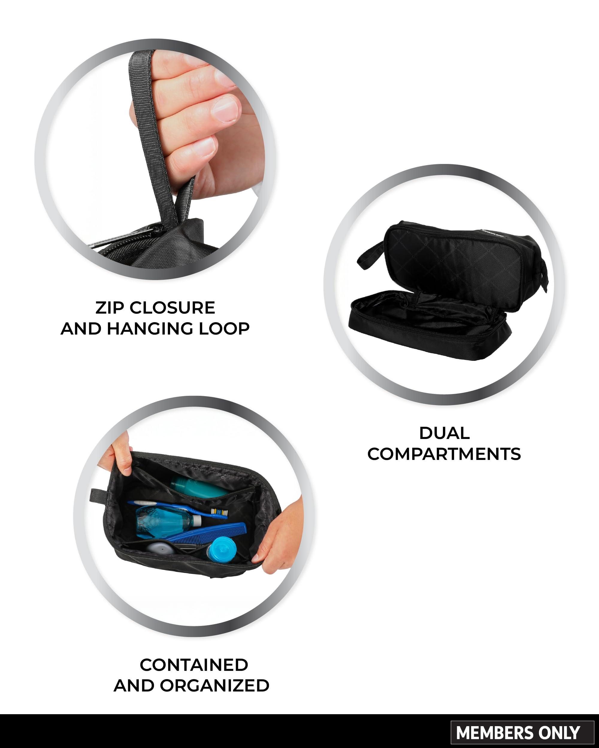 Members Only Dual Dopp Kit Toiletry Bag, Mens Dopp Kit for Travel with Dual Compartments, Mens Toiletry Travel Bag