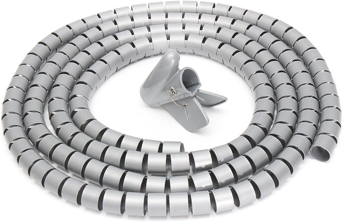 MASUNN 3Mx25mm Spiral Wrap Cable Tidy Pc Tv Wire Binding Organizing Tool Office Home -Gray