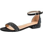 SheSole Women's Rhinestone Low Block Heel Sandals | Sparkling Rhinestone, 0.8" Low Block Heel, Adjustable Ankle Strap, Dressy Shoes for Weddings, Bridesmaids, Bridal &amp; Parties
