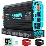 LANDERPOW Pure Sine Wave 3500W Power Inverter 12V DC to 120V AC for RV, Truck, Home, Off-Grid, Solar, Inverter with 3 AC Outlet, 30W USB-C, 5V 3.1A USB, Hardwire Port, 15FT Remote Control, Surge 7000W