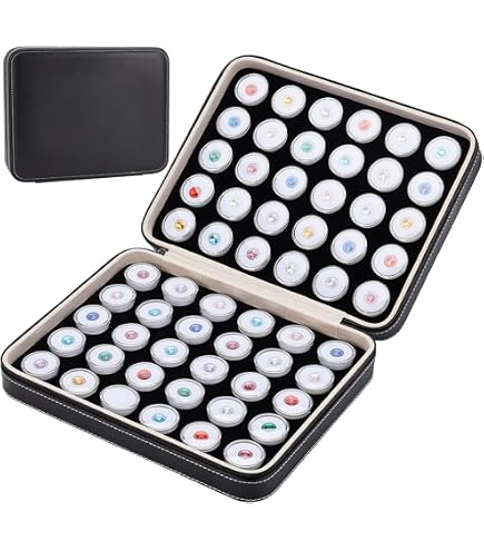 FindingKing Joyero De Cristal Con 50 Tarros Para Gemas – Vitrina Blanca De 37.4 X 20.9 X 5.3 Cm, Ideal Para Coleccionistas