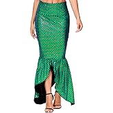 AOBUTE Women Mermaid Costume Skirt Shiny Maxi Fish Skirts Halloween Cosplay Outfits