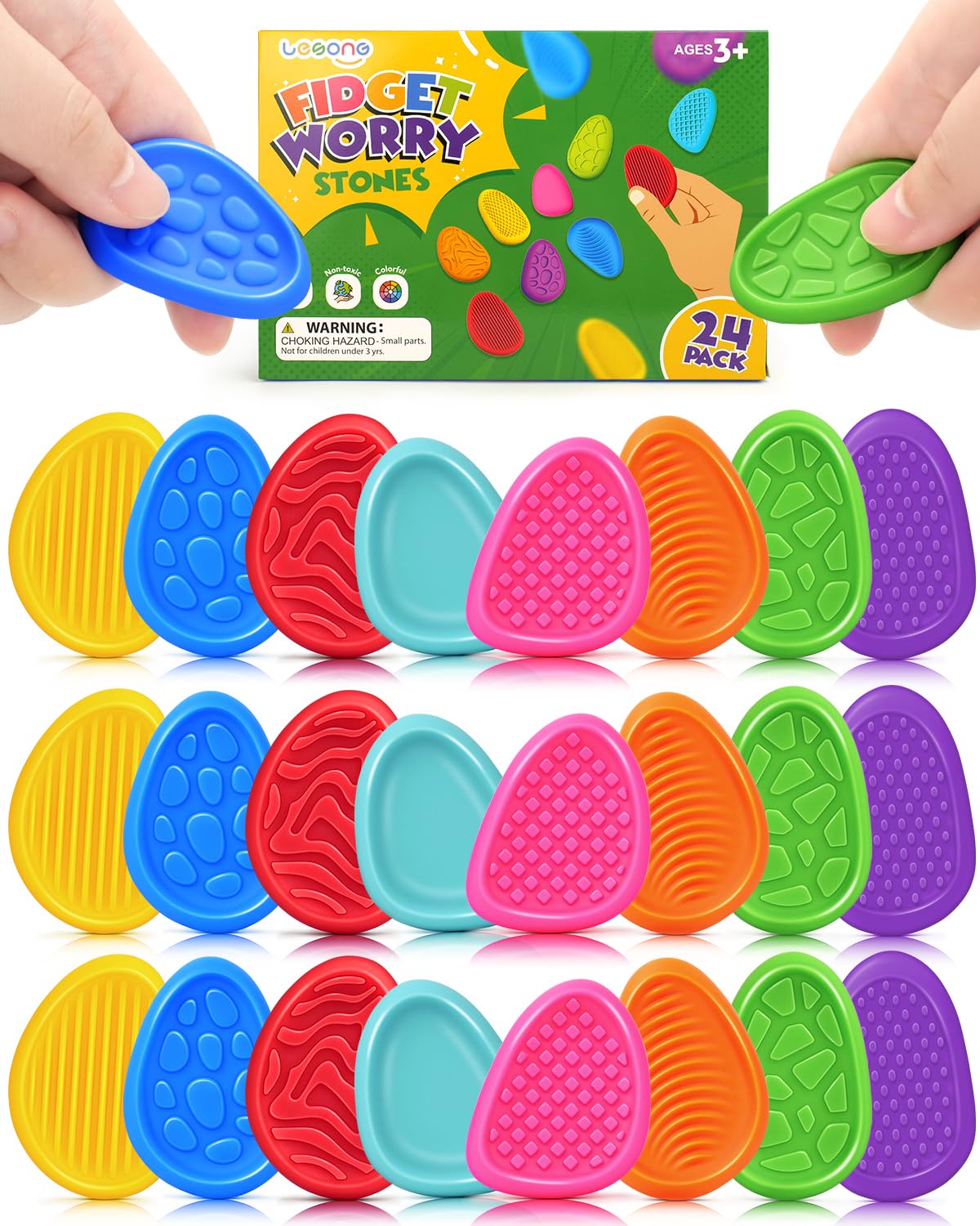 Fidget Toys Sensory Stone for Kids: 24 Pack Textured Worry Stones for Adults - Bulk Fidgets for Classroom Prizes Gooide Bag Stuffers - Quiet ADHD Tools for Autism - Easter Basket Stuffers Egg Fillers