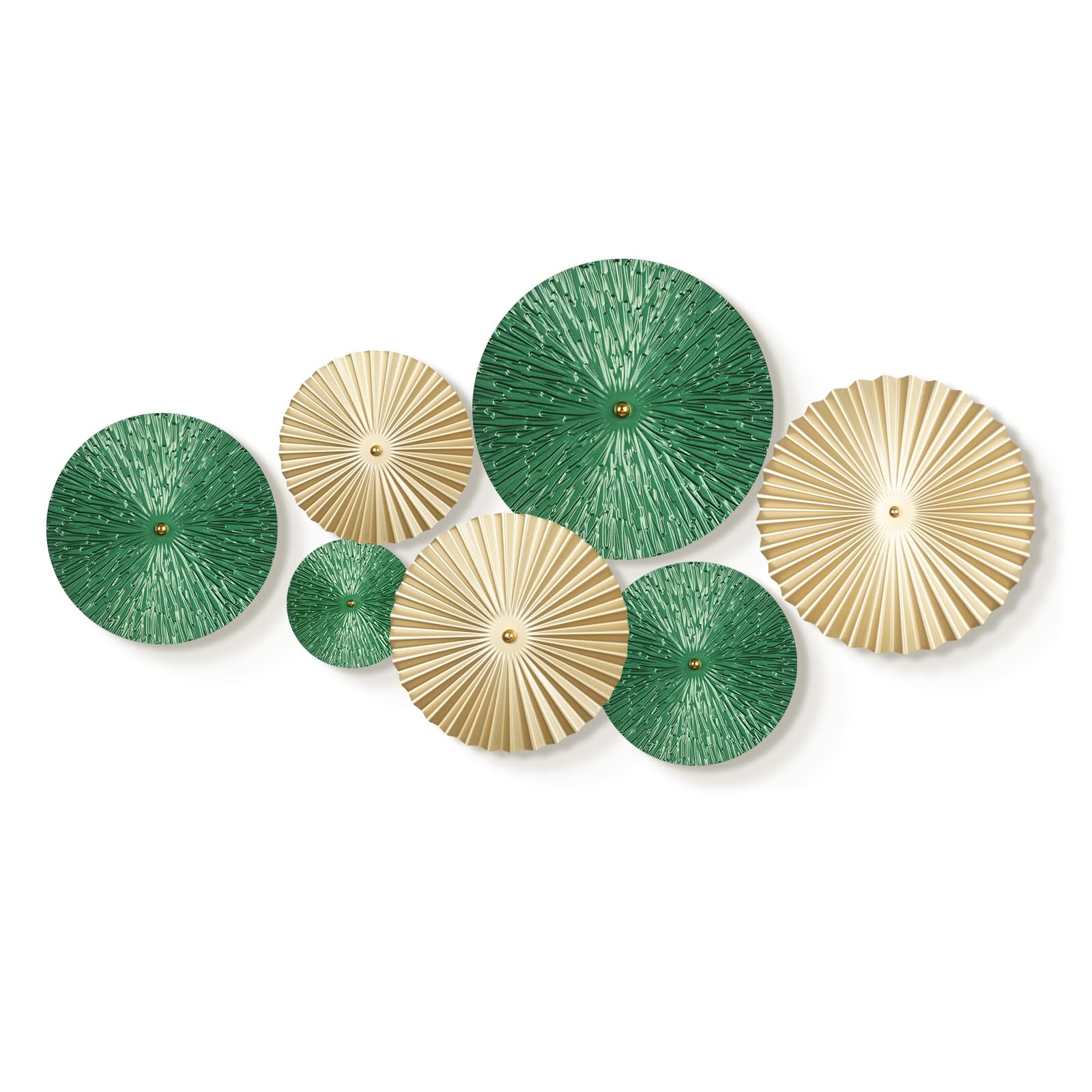 TEIPAI Emerald Green and Gold Wall Decor for Living Room, 7PCS Modern Metal Wall Art Hanging Sculptures for Office Bedroom Decoration, Brass Gold Home Decor for Gallery Wall Guest Room Bathroom