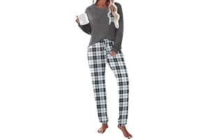 Ekouaer Womens Pajamas Set Long Sleeve Christmas PJ Sets Soft Lounge Set for Women Sleepwear Joggers with Pockets