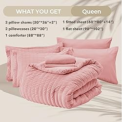 HYMOKEGE Rose Pink Queen Comforter Set Seersucker 7