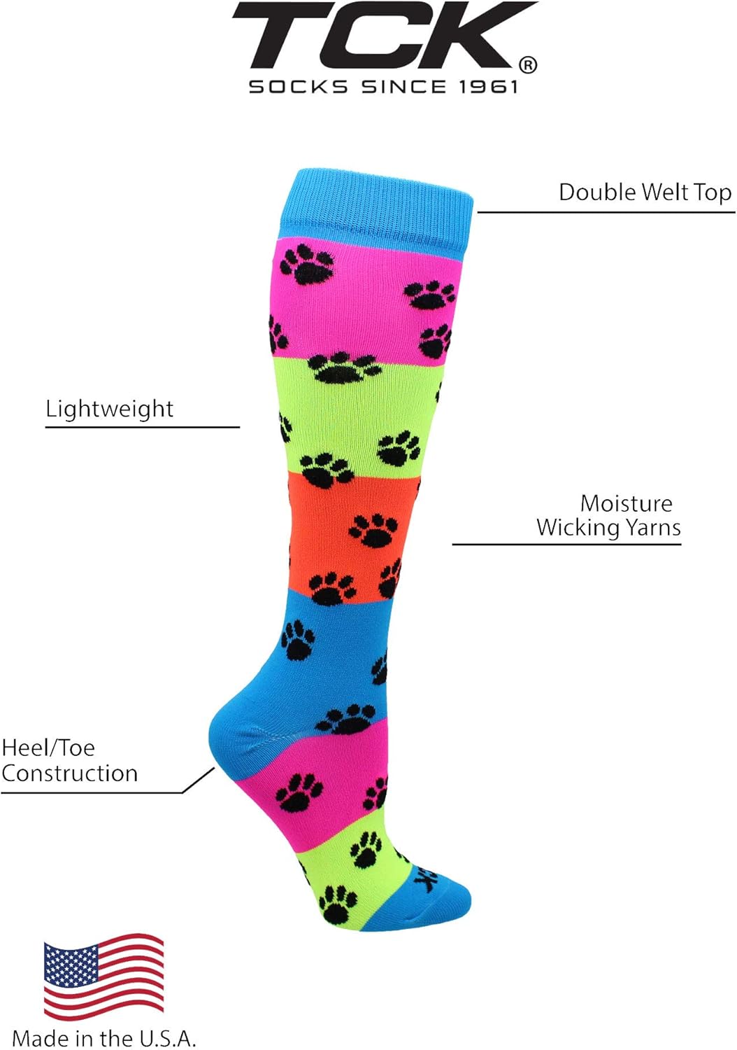 TCK Neon Rainbow Fun Print OTC Socks : Clothing