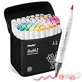 Ohuhu Alcohol Markers: Soft Chisel 60 Illustration-color Brush & Soft Chisel Dual Tips Drawing Markers for Artist Beginner Adult Coloring Illustration Sketching -Honolulu S - Red Dot Award Winner