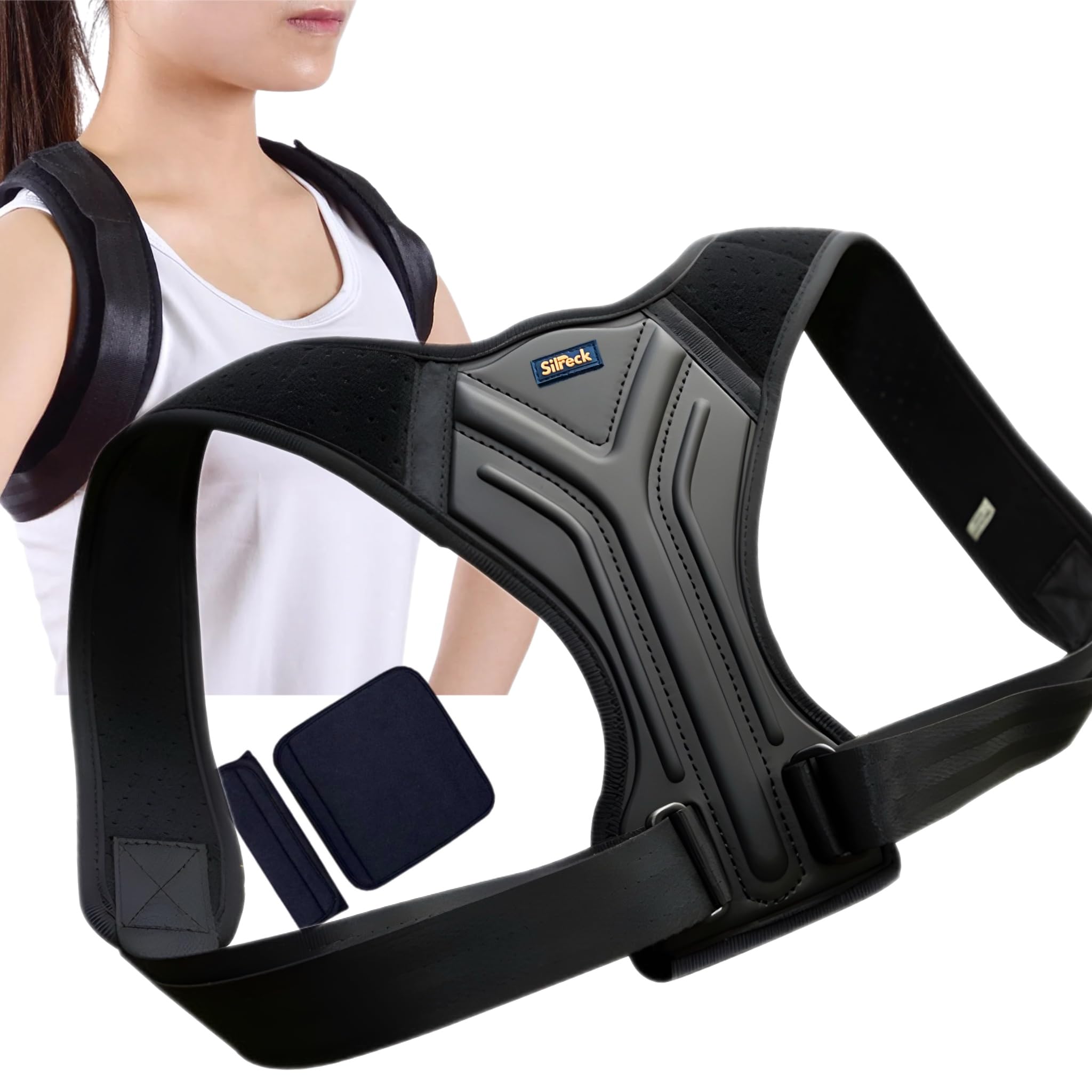 Silreck Posture Corrector for Men & Women – Back Brace for Posture Support with Armpit Pads – Relieves Neck, Shoulder & Upper Back Pain – Adjustable, Comfortable Back Straightener