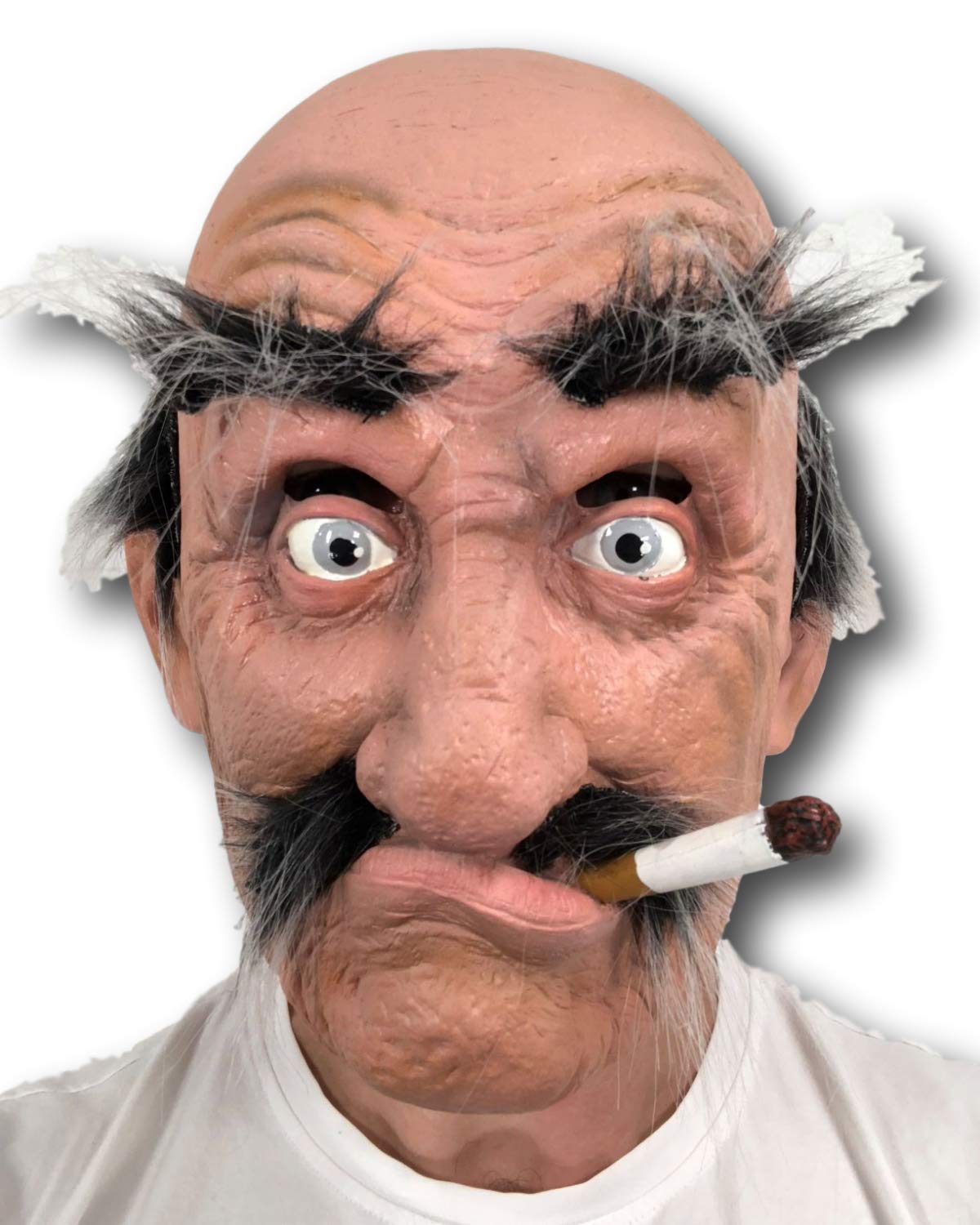 Rubber Johnnies Old Man MASK, Bald Head, Moustache, Latex, Smokey Joe, One Size, COSTUME Accessory