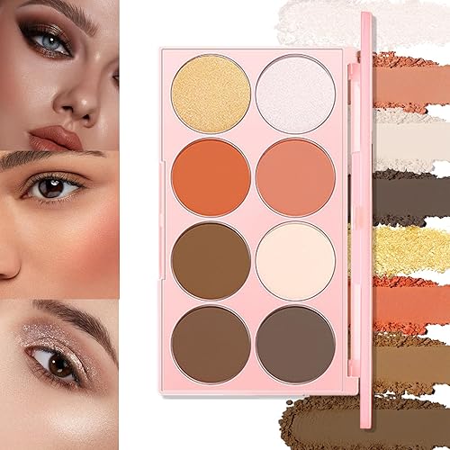 8 Colors Brown Blush Contour Eyeshadow Palette, Multifunctional Face Palette with Bronzer, Blush, Highlighter, Smooth Powder Finish, Long-Lasting Waterproof Formula, Perfect for Natural Glow Sculpting