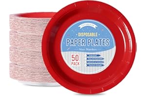 Tyzarglef Disposable Paper Plates Red, 50 Count 9” Dinner Plates Bulk for Party Supplies, Colored and Sturdy Party Plates for Birthday, Christmas, Baby shower, Bridal party supplies