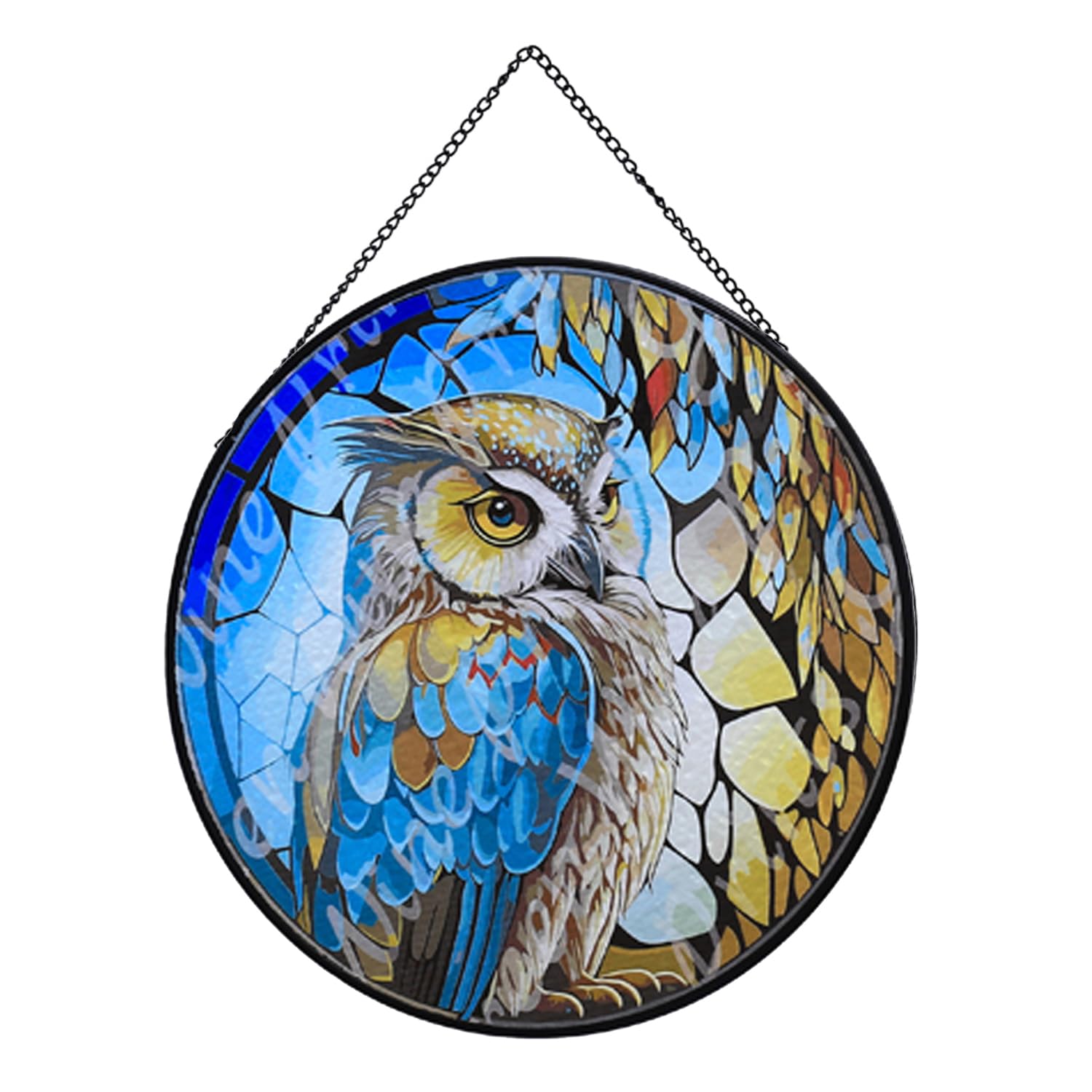 Payutou Hanging Stained Glass for Windows,20cm/7.87inch Owl Hand-Painted Sun Catcher Garden Hangings Christmas Mother's Day, Valentine's Day Ornaments Festival Gift (B style)