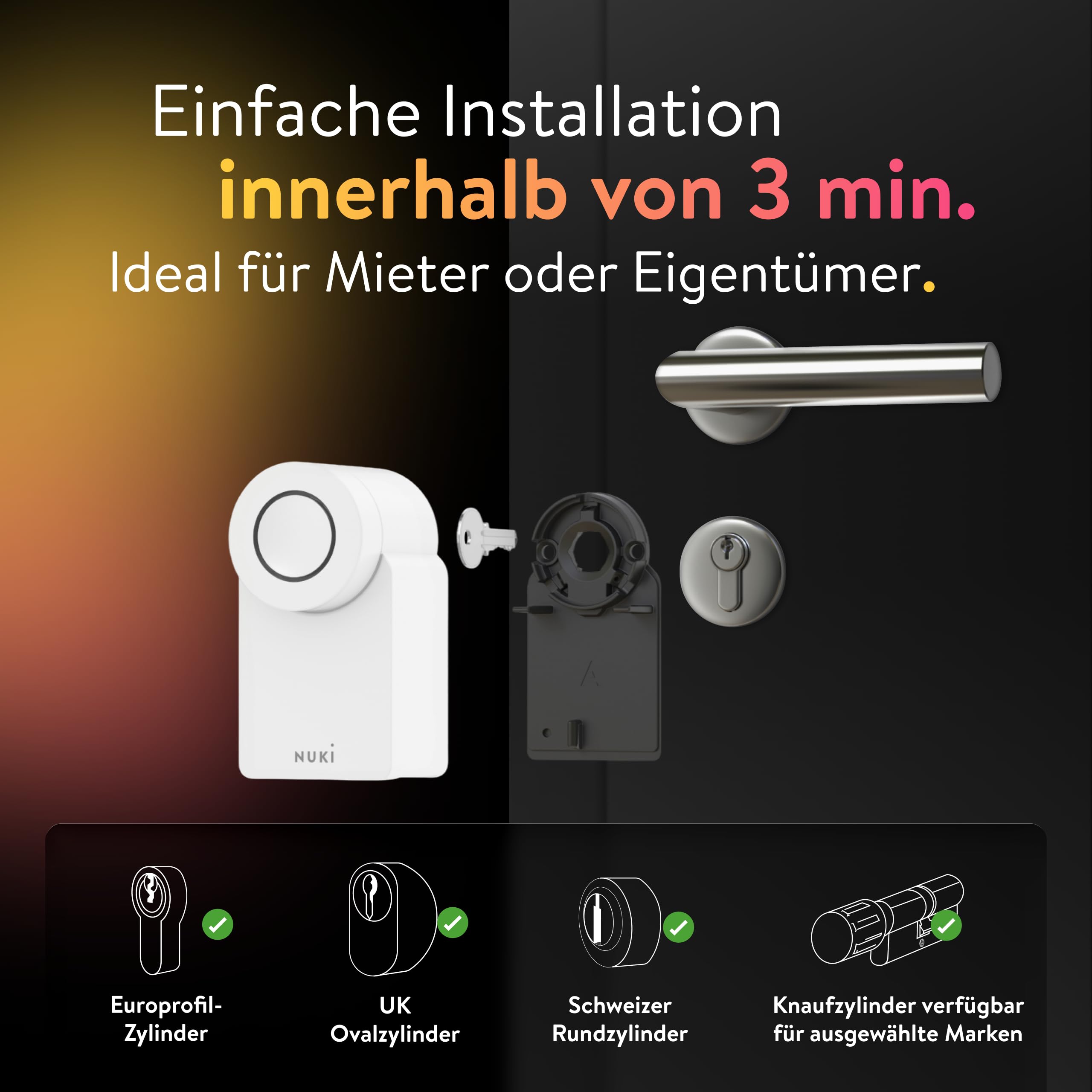 Nuki Smart Lock Go (2025) mit Bluetooth, WLAN & Matter, elektronisches Türschloss macht Smartphone zum Schlüssel, Nachrüsten ohne Zylindertausch – Smart Lock inkl. Keypad 3