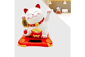 KOXXUD Lucky Cat Waving Arm Set, Vivid and Lovely Chinese Cat, Solar Fortune Cat Statue Decorations for Decorating Front Desk, Car, Business Openings, 2.95IN, White, 1PCS