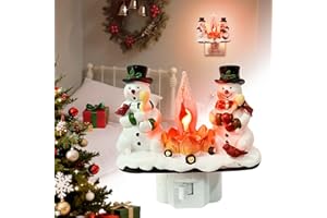 Consdemy 2025 Christmas Night Light, 3D Christmas Snowman Campfire Nightlight, Christmas Eve Campfire Flickering Night Light Gifts for Family, 120V Plug-in Powered for Festive Ambiance