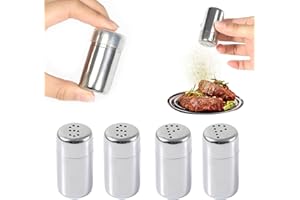 Tibapla 4 Pcs Mini Salt and Pepper Shakers, 5 ml Stainless Steel Seasoning Bottle with S/P-shaped Hole and Lid, Small Powder 