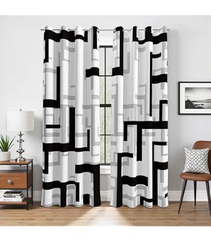 Geometric Circle Blackout Curtains - 2 Panels, 52x84 Inches, Grey/Red/Black Abstract Design