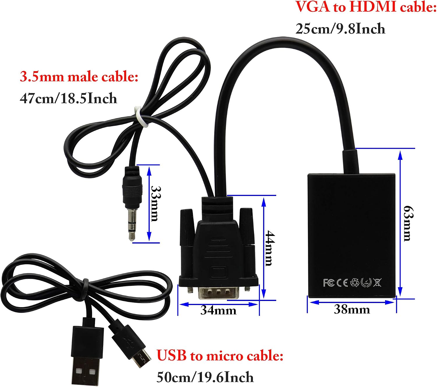 zdyCGTime Output 1080P VGA Male to HDMI Female Audio Video cable adapter with 3.5mm audio and USB cable,Compatible with Computer - Image 3