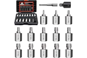 Coobeast 15Pcs Screw Extractor Set, Easy Out Bolt Extractor Kit with Bottom 3/8Inch Drive, Multi-Spline Extractors for Removing Stripped, Rounded, Damaged, Broken Screw Stud Hexagon Bolts