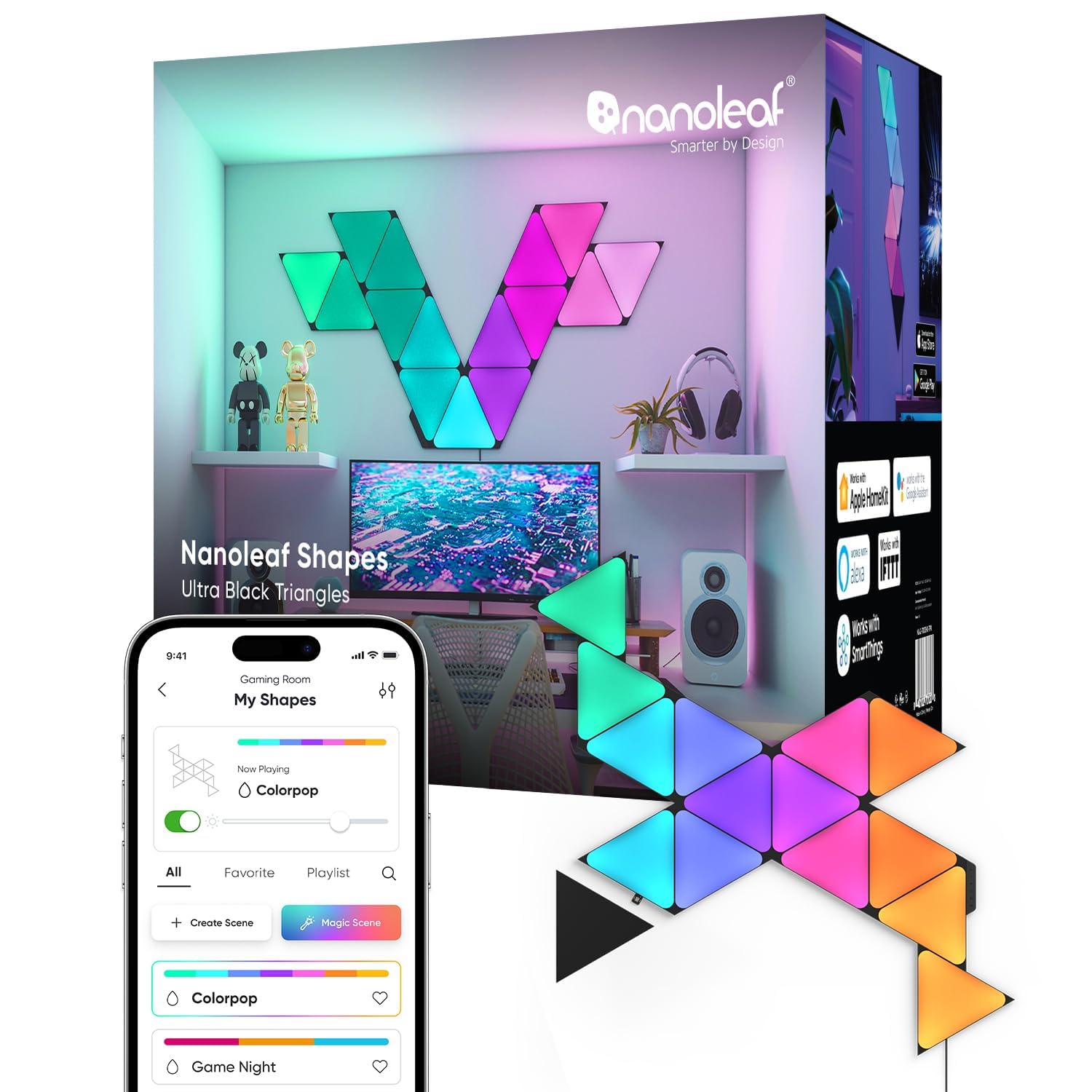 Nanoleaf Shapes WiFi and Thread Smart RGBW 16M+ Color LED Dimmable ...