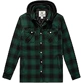 WenVen Men's Thicken Plaid Flannel Quilted Shirts Jacket with Removable Hood
