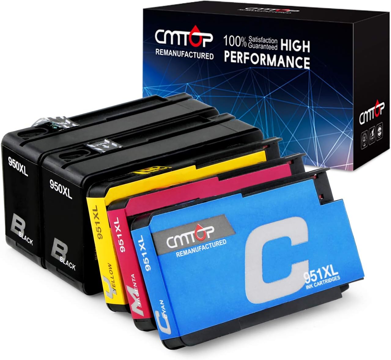 CMTOP Compatible Ink Replacement for HP 950 951 XL 950XL 951XL Ink Cartridges, for HP Officejet Pro 8610 8600 8620 8630 8100 8625 8615 8640 8660 251dw 271dw 276dw (2 Black 1 Cyan 1 Magenta 1 Yellow)