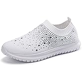 GOSPT Women's Mesh Sport Shoes Rhinestone Glitter Slip On Ballroom Jazz Latin Dance Sock Sneakers